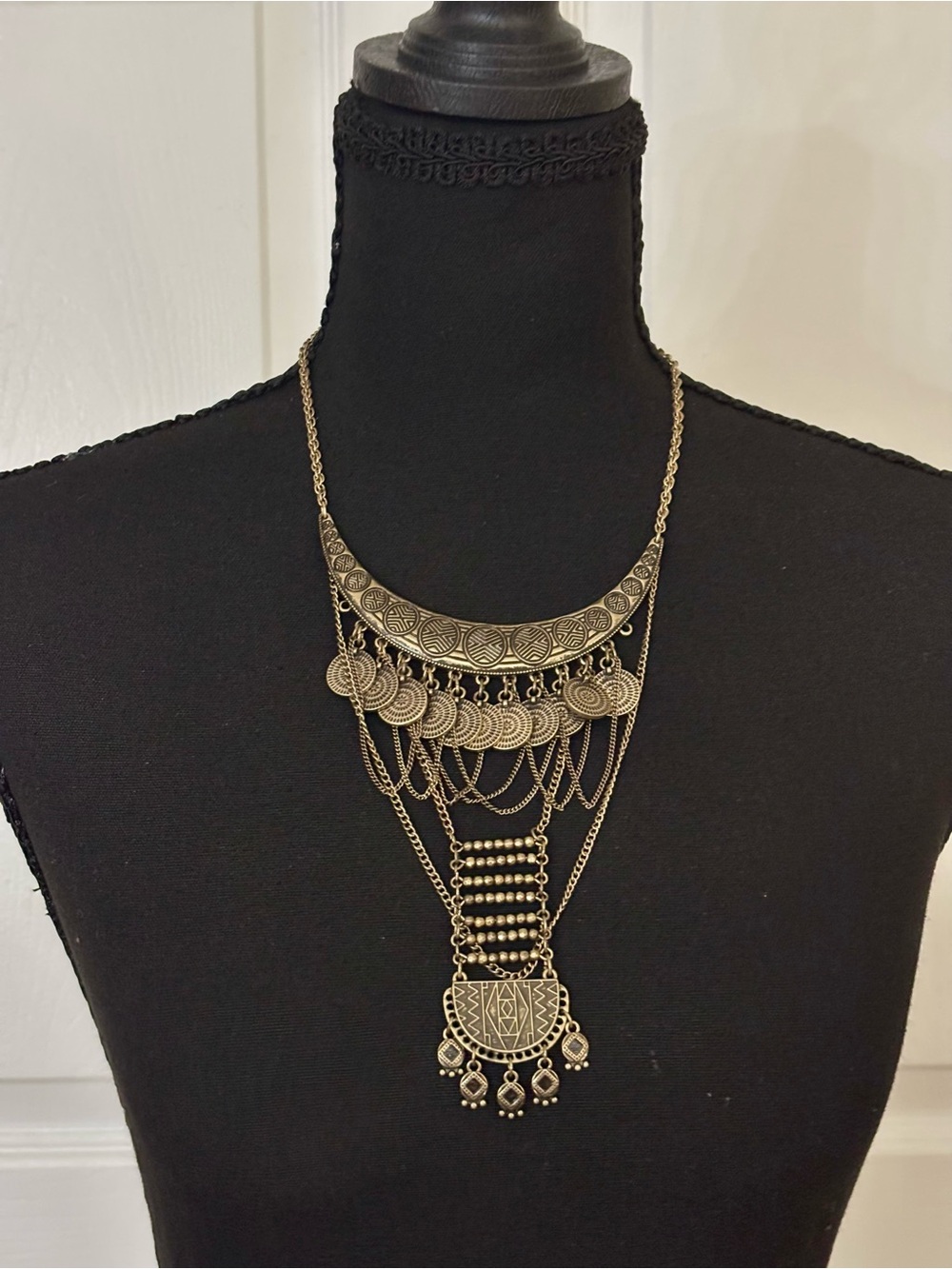 Bohemian Multi-Layer Statement Necklace in Antique Gold